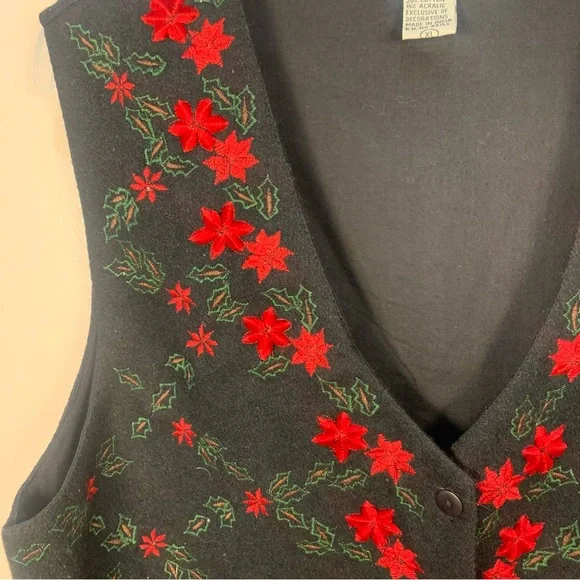VTG Winona Wool Blend Appliqué Holly Branch western Vest - Picture 4 of 12